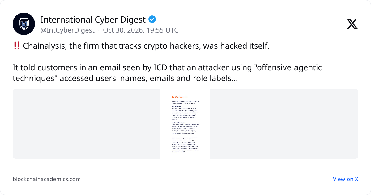 Post by @IntCyberDigest on X: linked from theblock.co