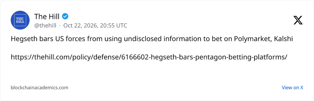 Post by @thehill on X: linked from blockonomi.com