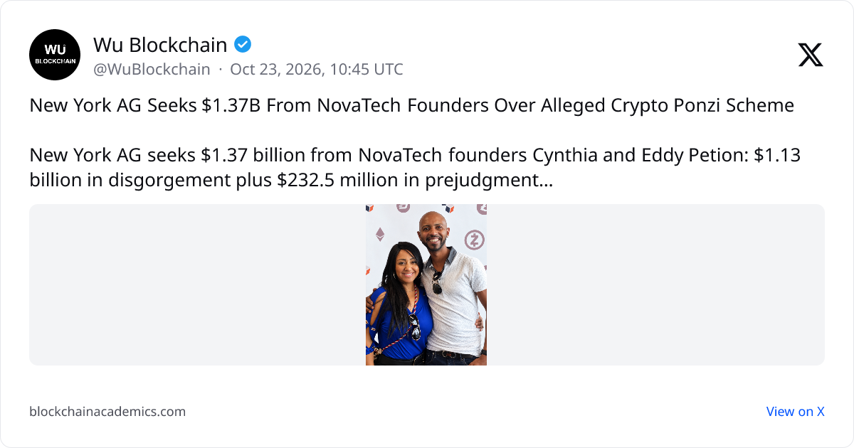 Post by @WuBlockchain on X: linked from blockonomi.com