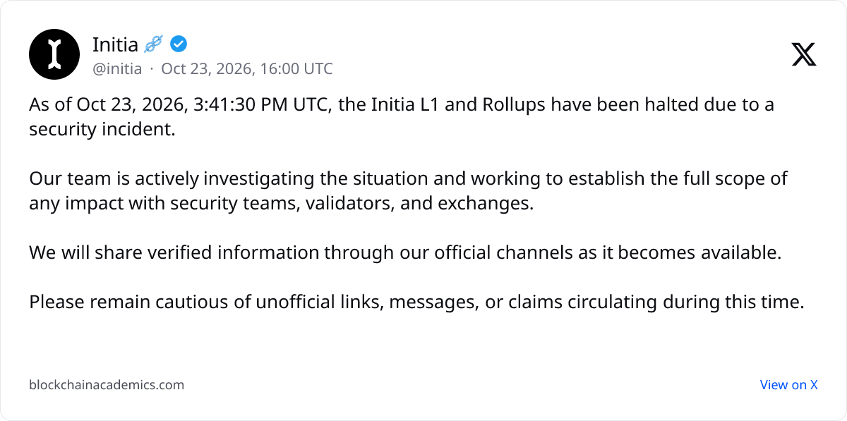 Post by @initia on X: linked from cointelegraph.com