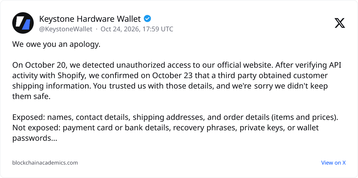 Post by @KeystoneWallet on X: linked from cryptobriefing.com