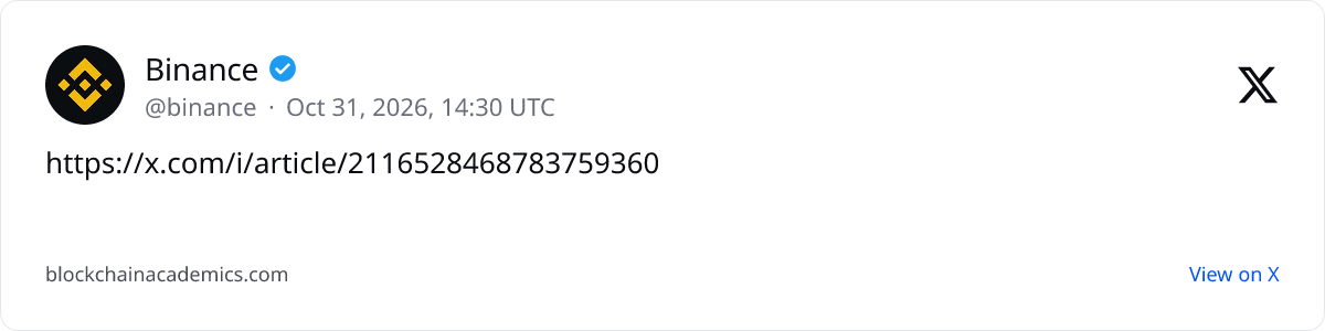 Post by @binance on X: linked from news.bitcoin.com
